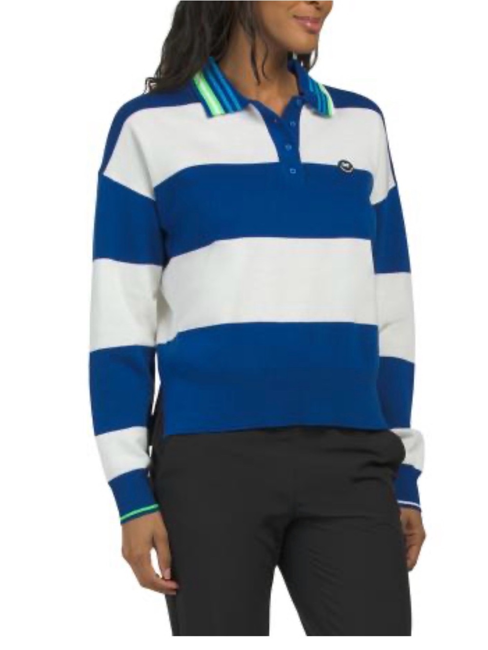 G/FORE Rugby Merino Wool Sweater Polo Happy G’s Blue White Stripe NIP XL